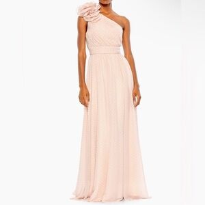 Mac Duggal Blush One-Shoulder Dress with Floral Detail